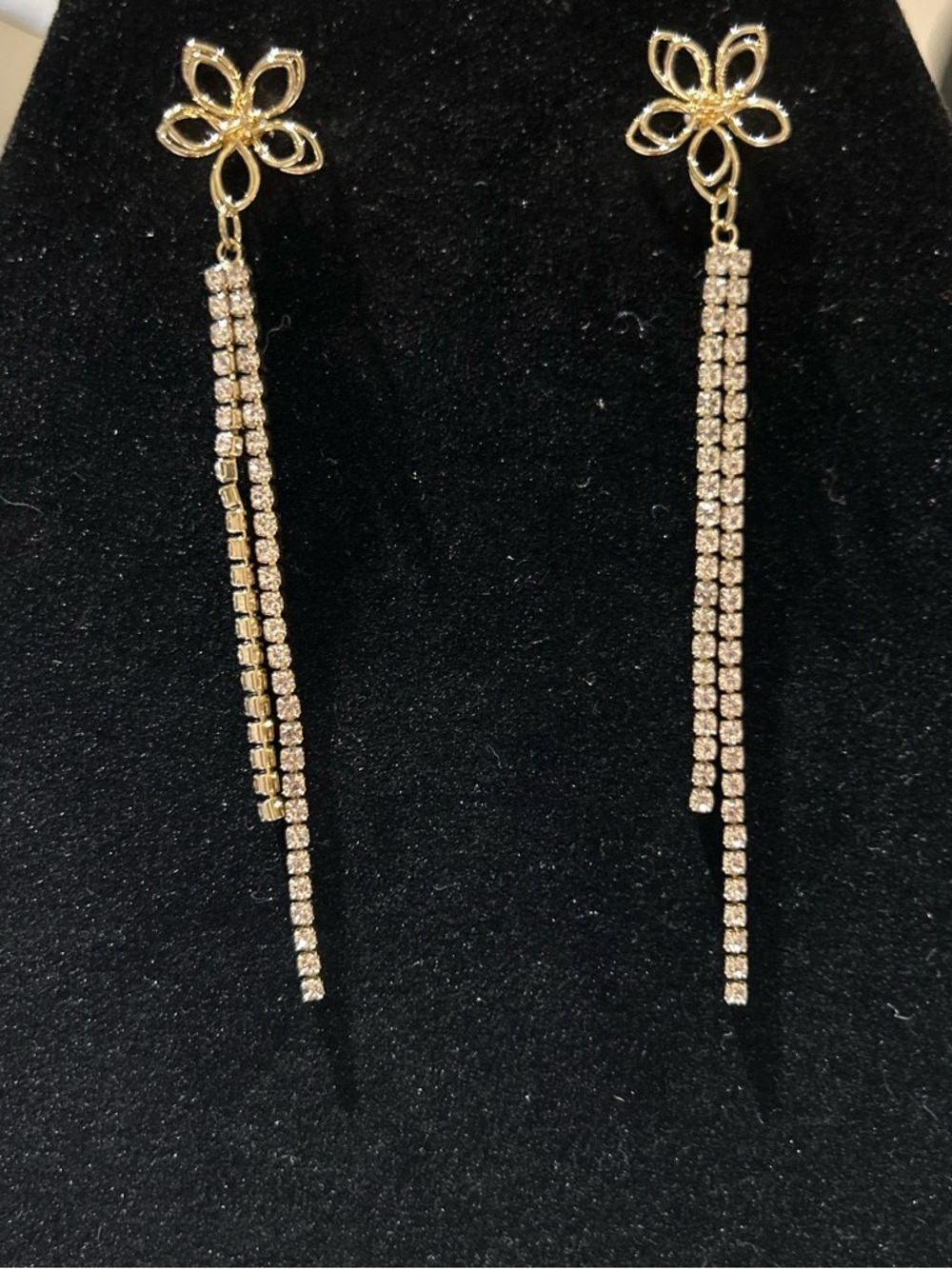 Gold color Floral Drop Crystal Dangle Earrings - Women Jewelry
